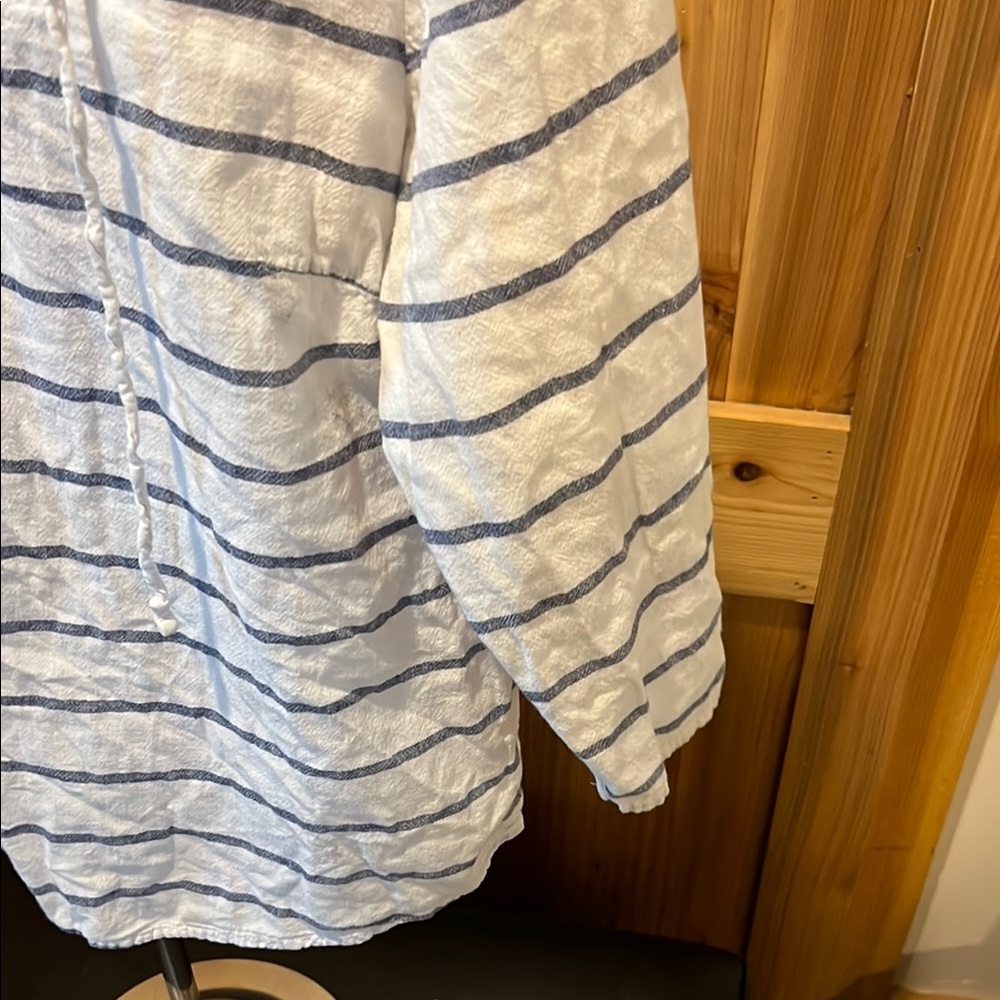 Sunday Women's Striped Blouse with Lace-Up Front in White and Blue - Picture 6 of 10